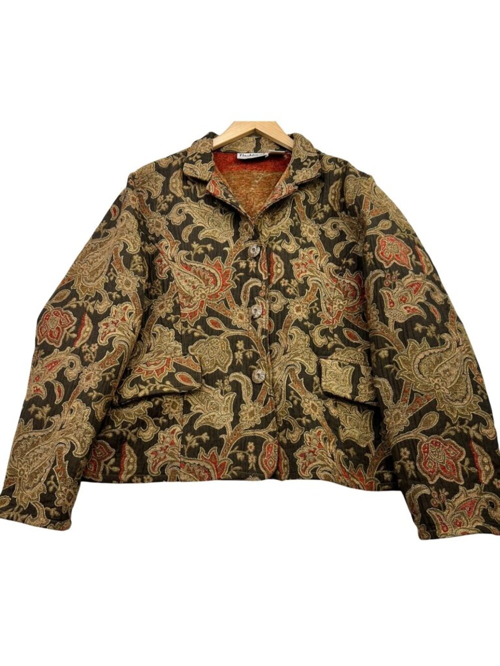 Vintage Flashback Women's Button Front Tapestry Jacket Size 1X Brown Floral